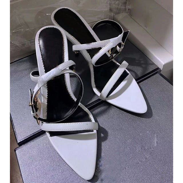 Blue Denim Metal Thin High Heel Sandals Women Narrow Band Gold Lock Decor Ankle Strap Sandalias Summer Sexy Party Dress Shoes