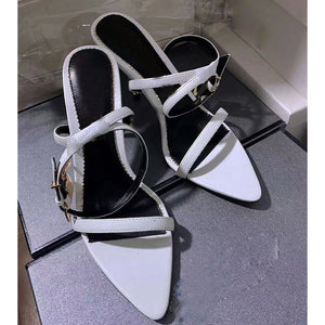 Blue Denim Metal Thin High Heel Sandals Women Narrow Band Gold Lock Decor Ankle Strap Sandalias Summer Sexy Party Dress Shoes