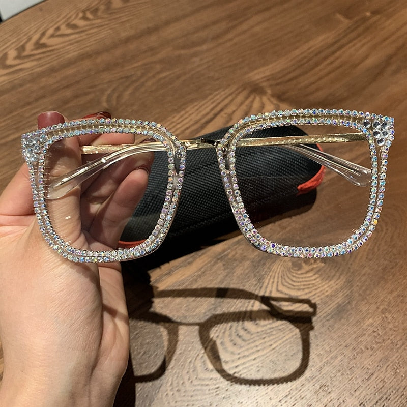 2020 sunglasses women brand design oversize sun glasses vintage square diamond Optical glasses female clear lens student shades