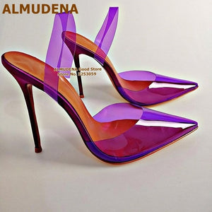 ALMUDENA Clear Fuchsia Pink PVC High Heel Shoes Stiletto Heel Pointed Toe Transparent Wedding Pumps Designer Banquet Footwear