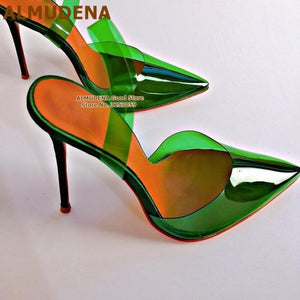ALMUDENA Clear Fuchsia Pink PVC High Heel Shoes Stiletto Heel Pointed Toe Transparent Wedding Pumps Designer Banquet Footwear
