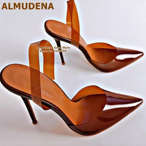 ALMUDENA Clear Fuchsia Pink PVC High Heel Shoes Stiletto Heel Pointed Toe Transparent Wedding Pumps Designer Banquet Footwear