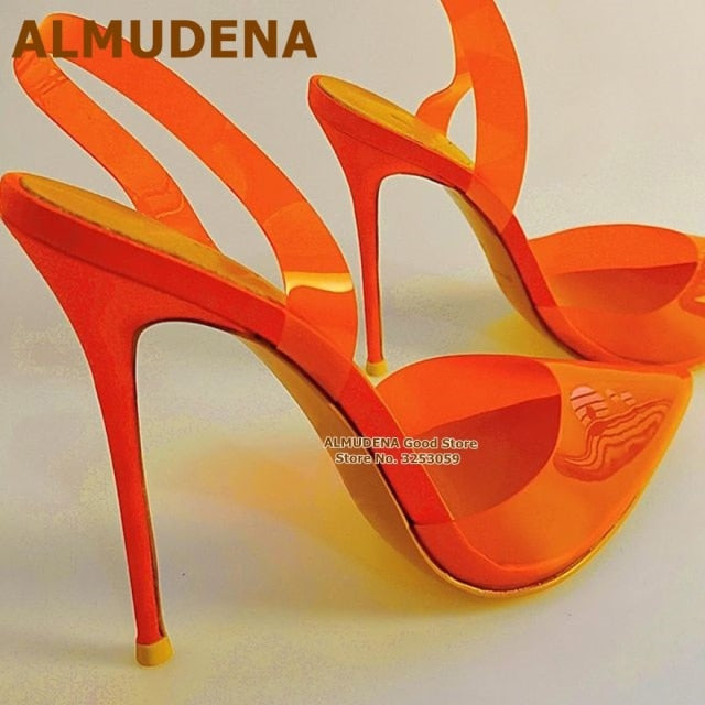 ALMUDENA Clear Fuchsia Pink PVC High Heel Shoes Stiletto Heel Pointed Toe Transparent Wedding Pumps Designer Banquet Footwear