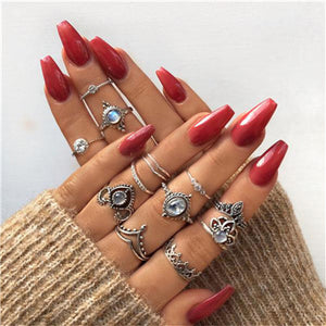 docona Vintage Silver Carved Geometric Knuckle Ring Set for Women Girl Rhinestone Midi Rings Set Party Jewelry Anillos