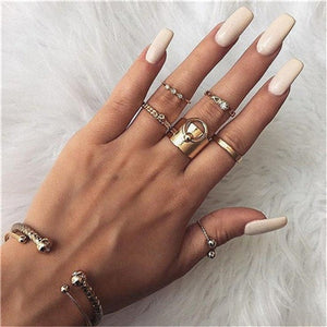 docona Vintage Silver Carved Geometric Knuckle Ring Set for Women Girl Rhinestone Midi Rings Set Party Jewelry Anillos