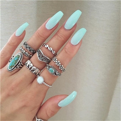 docona Vintage Silver Carved Geometric Knuckle Ring Set for Women Girl Rhinestone Midi Rings Set Party Jewelry Anillos