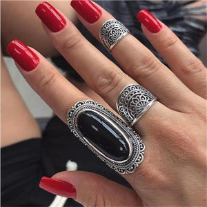 docona Vintage Silver Carved Geometric Knuckle Ring Set for Women Girl Rhinestone Midi Rings Set Party Jewelry Anillos
