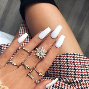 docona Vintage Silver Carved Geometric Knuckle Ring Set for Women Girl Rhinestone Midi Rings Set Party Jewelry Anillos