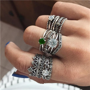 docona Vintage Silver Carved Geometric Knuckle Ring Set for Women Girl Rhinestone Midi Rings Set Party Jewelry Anillos