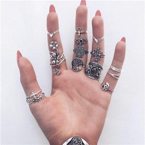 docona Vintage Silver Carved Geometric Knuckle Ring Set for Women Girl Rhinestone Midi Rings Set Party Jewelry Anillos